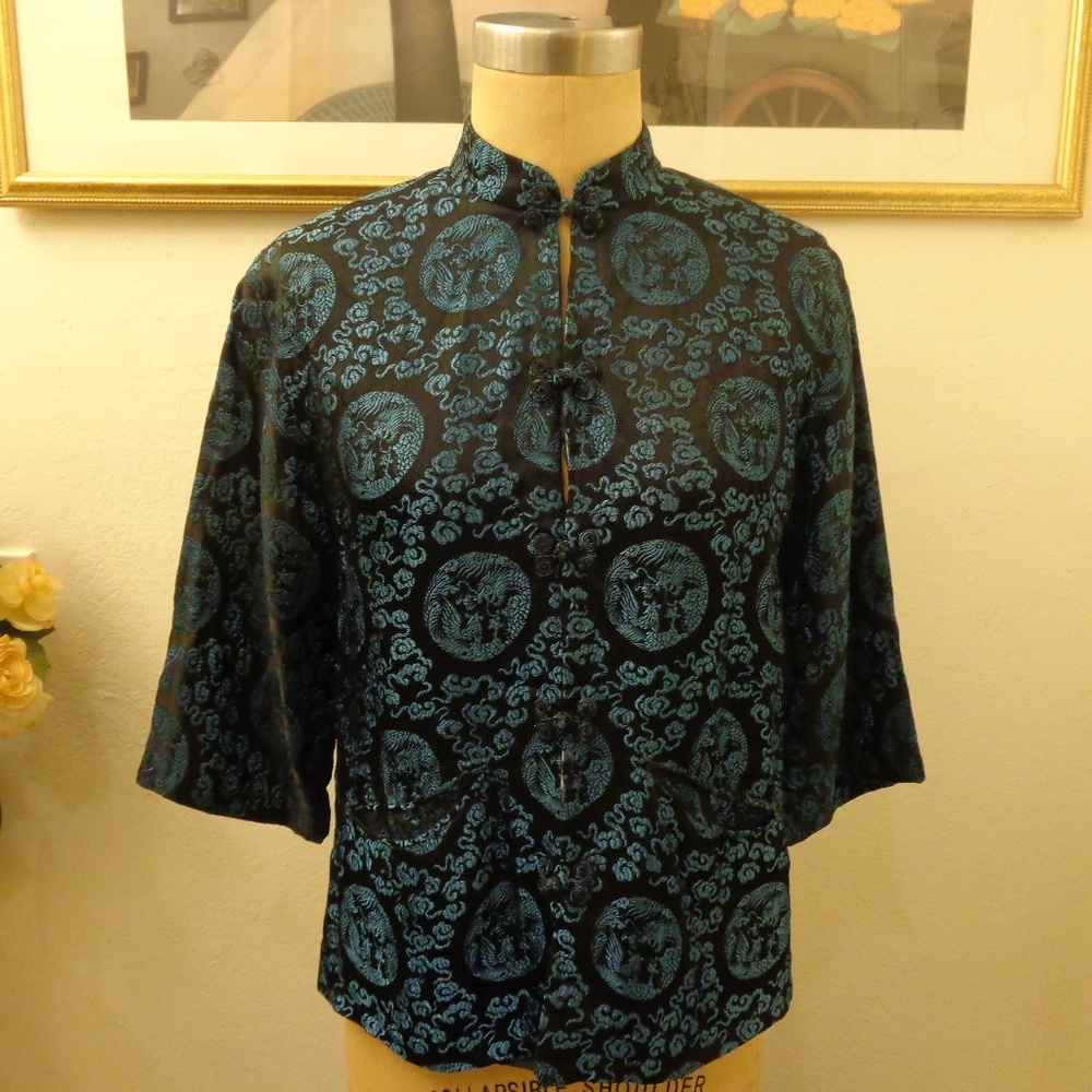 Vintage Dragon Print Japanese Kimono Shirt